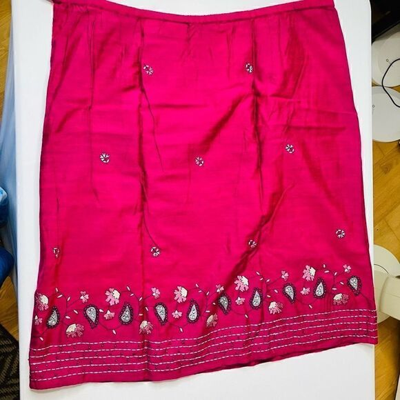 Amanda Smith Womens Midi Skirt Straight Cut Embraided Hem Hot Pink Large - Picture 9 of 9